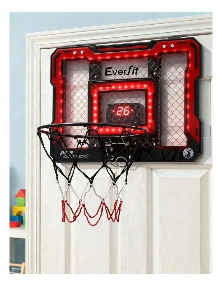 Mini Basketball Hoop Over Door Indoor LED Scoreboard Set 40x30cm in Red image 3