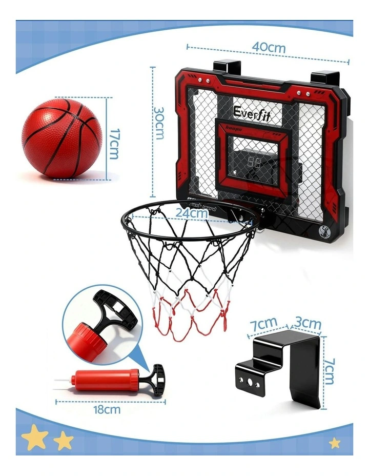 Mini Basketball Hoop Over Door Indoor LED Scoreboard Set 40x30cm in Red image 4