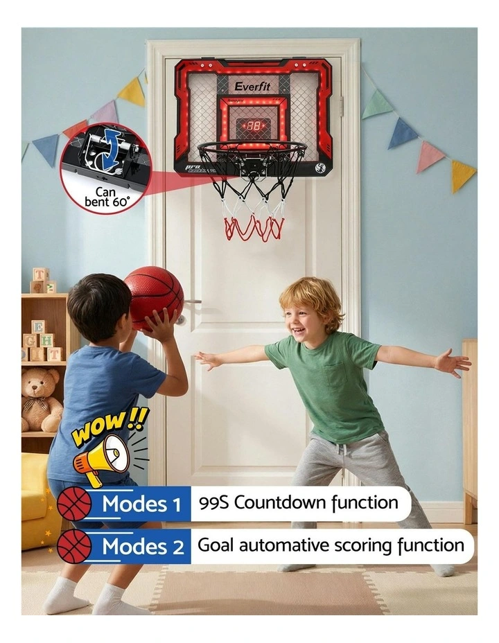 Mini Basketball Hoop Over Door Indoor LED Scoreboard Set 40x30cm in Red image 6