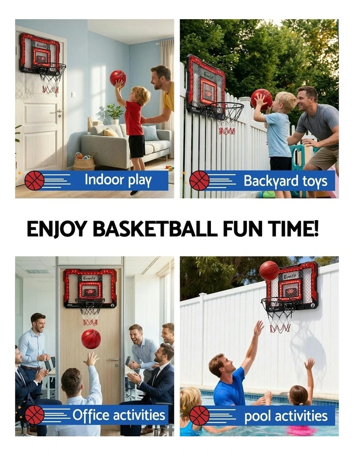 Mini Basketball Hoop Over Door Indoor LED Scoreboard Set 40x30cm in Red image 7