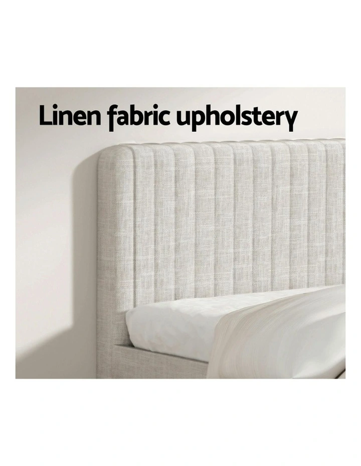 Platform Base Pocket Coil Linen Upholstered Queen Bed Frame with Mattress Set in White image 5