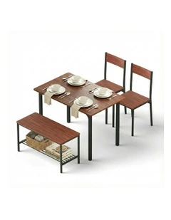 Kitchen Furniture Dining Table and Chairs Set of 4 Storage Bench in Walnut