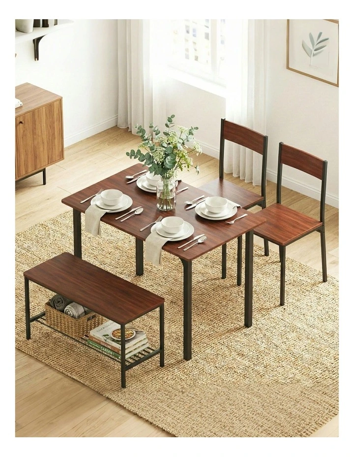 Kitchen Furniture Dining Table and Chairs Set of 4 Storage Bench in Walnut image 3
