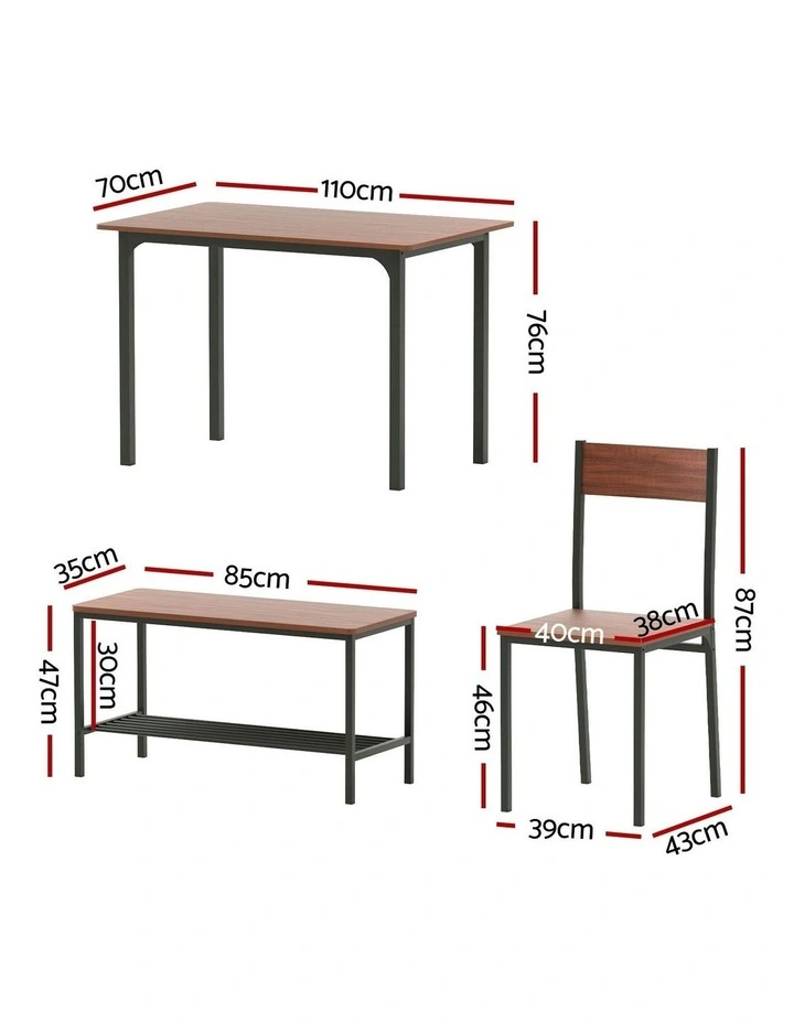 Kitchen Furniture Dining Table and Chairs Set of 4 Storage Bench in Walnut image 4