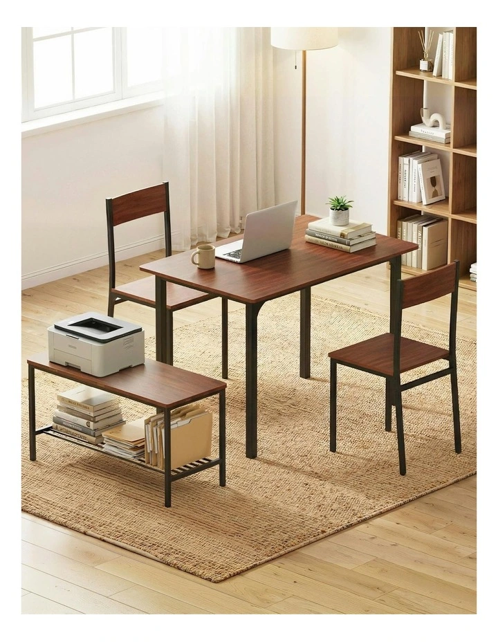 Kitchen Furniture Dining Table and Chairs Set of 4 Storage Bench in Walnut image 5