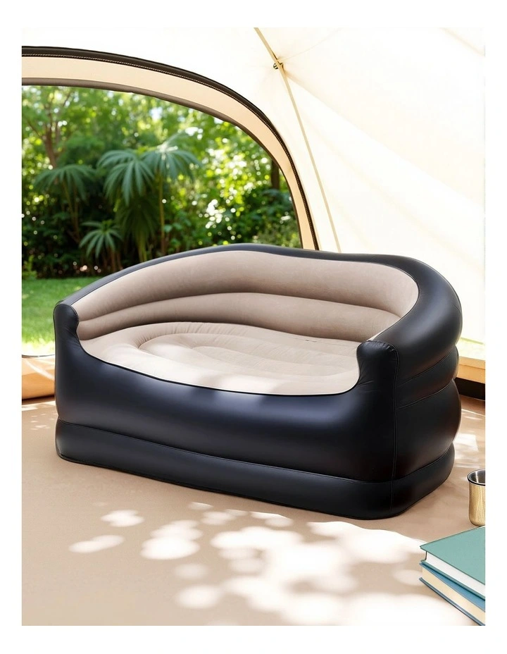 Outdoor Air Inflatable Couch Two-Seater Lounge Chair with Pump Blow Up Couches for Camping Sofa in Brown image 3