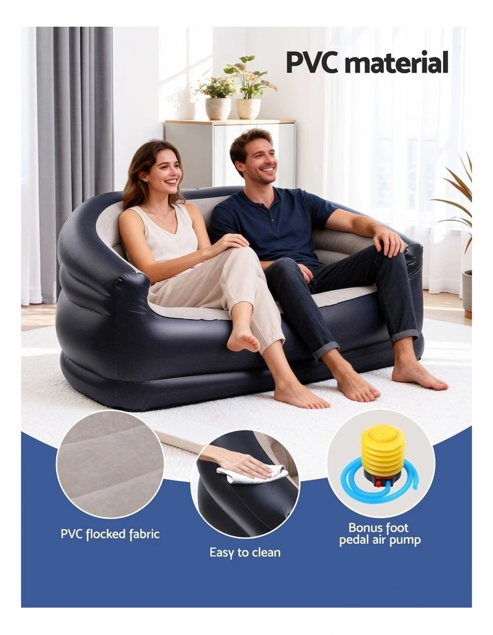 Outdoor Air Inflatable Couch Two-Seater Lounge Chair with Pump Blow Up Couches for Camping Sofa in Brown image 5