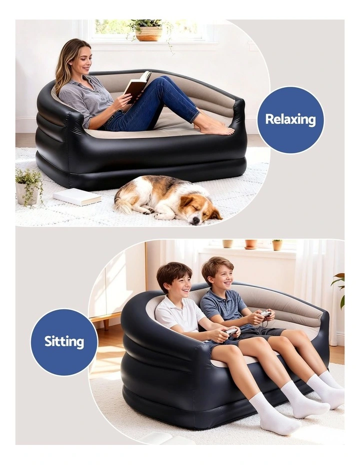 Outdoor Air Inflatable Couch Two-Seater Lounge Chair with Pump Blow Up Couches for Camping Sofa in Brown image 6