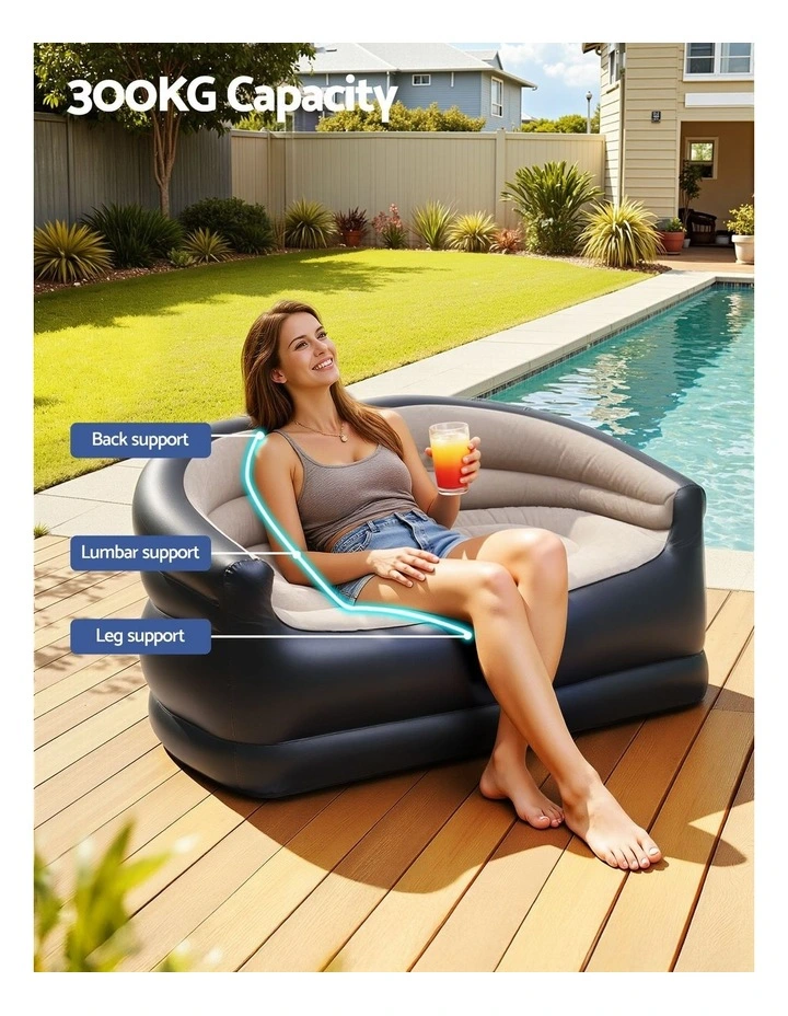 Outdoor Air Inflatable Couch Two-Seater Lounge Chair with Pump Blow Up Couches for Camping Sofa in Brown image 7