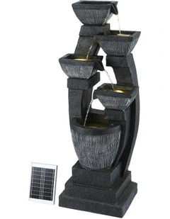 Solar Fountain Water Feature Outdoor Fountain Indoor 5-Tier Bowl Cascading in Grey