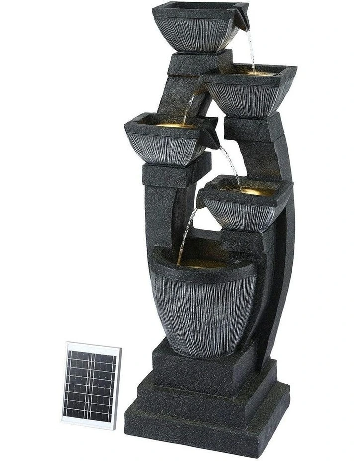 Solar Fountain Water Feature Outdoor Fountain Indoor 5-Tier Bowl Cascading in Grey image 1