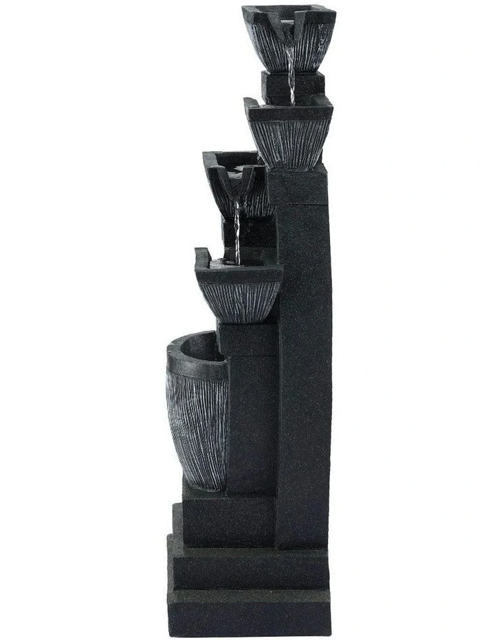 Solar Fountain Water Feature Outdoor Fountain Indoor 5-Tier Bowl Cascading in Grey image 2