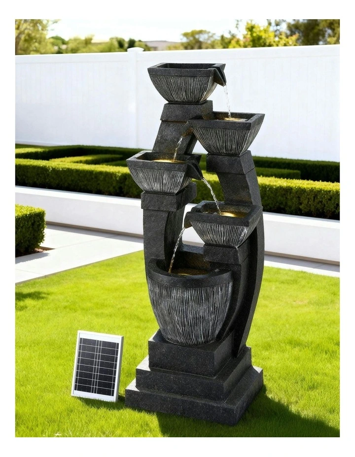 Solar Fountain Water Feature Outdoor Fountain Indoor 5-Tier Bowl Cascading in Grey image 3