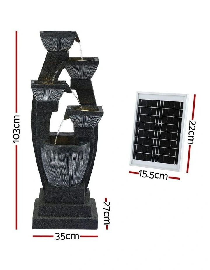 Solar Fountain Water Feature Outdoor Fountain Indoor 5-Tier Bowl Cascading in Grey image 4