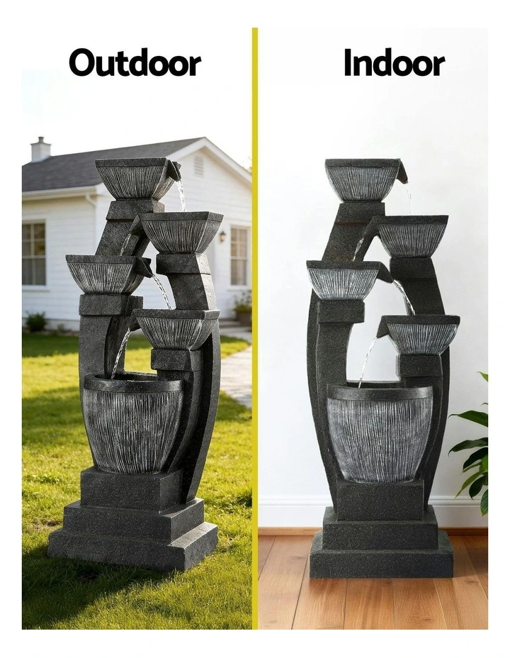 Solar Fountain Water Feature Outdoor Fountain Indoor 5-Tier Bowl Cascading in Grey image 5
