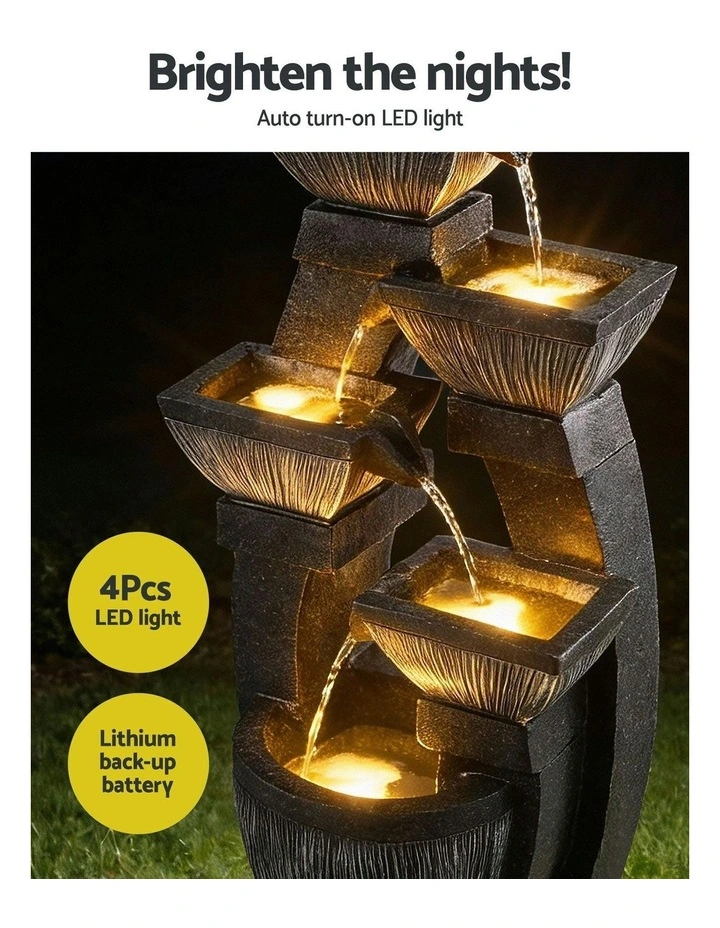 Solar Fountain Water Feature Outdoor Fountain Indoor 5-Tier Bowl Cascading in Grey image 6