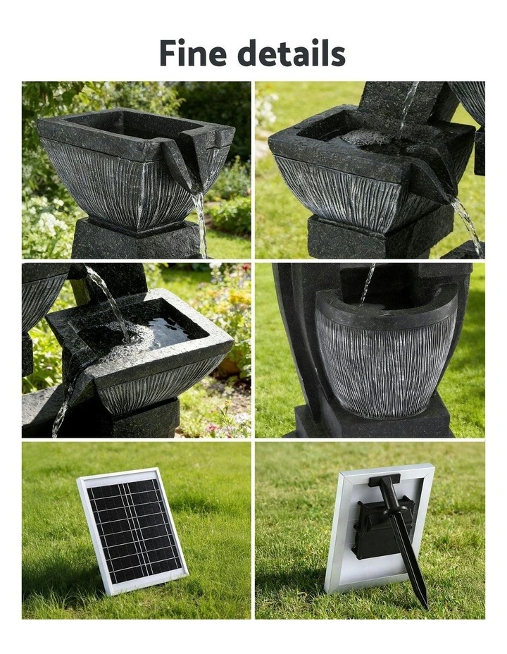 Solar Fountain Water Feature Outdoor Fountain Indoor 5-Tier Bowl Cascading in Grey image 7