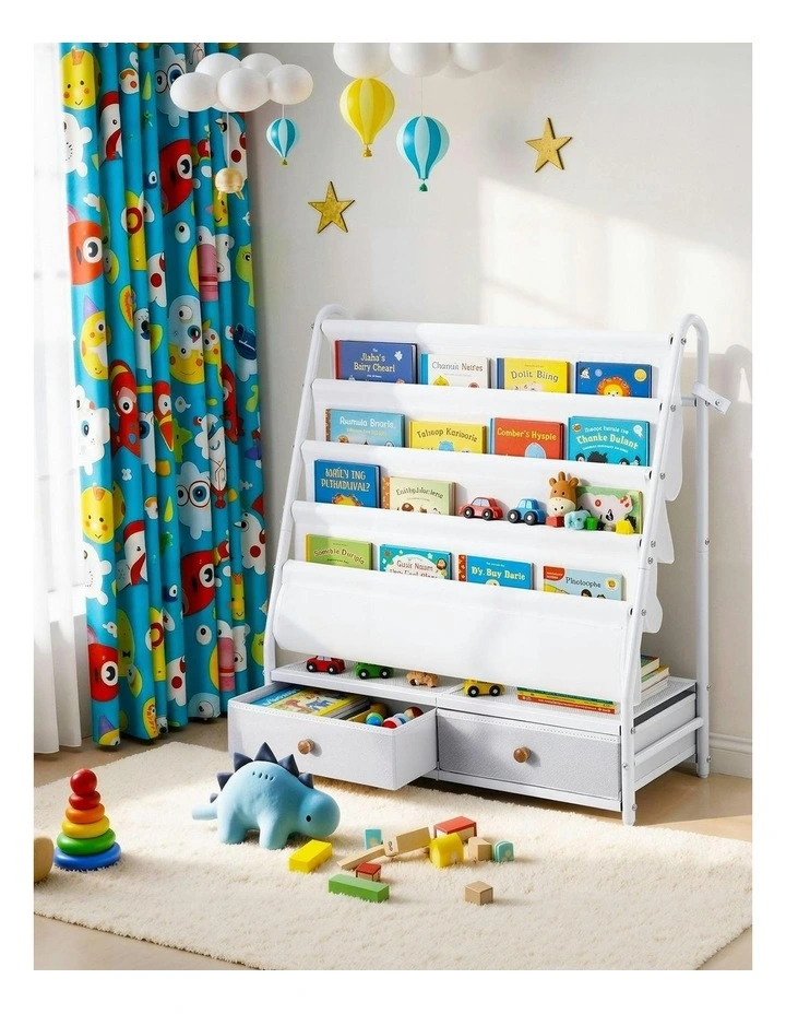 Metal Storage Bookshelf Rack in White image 3