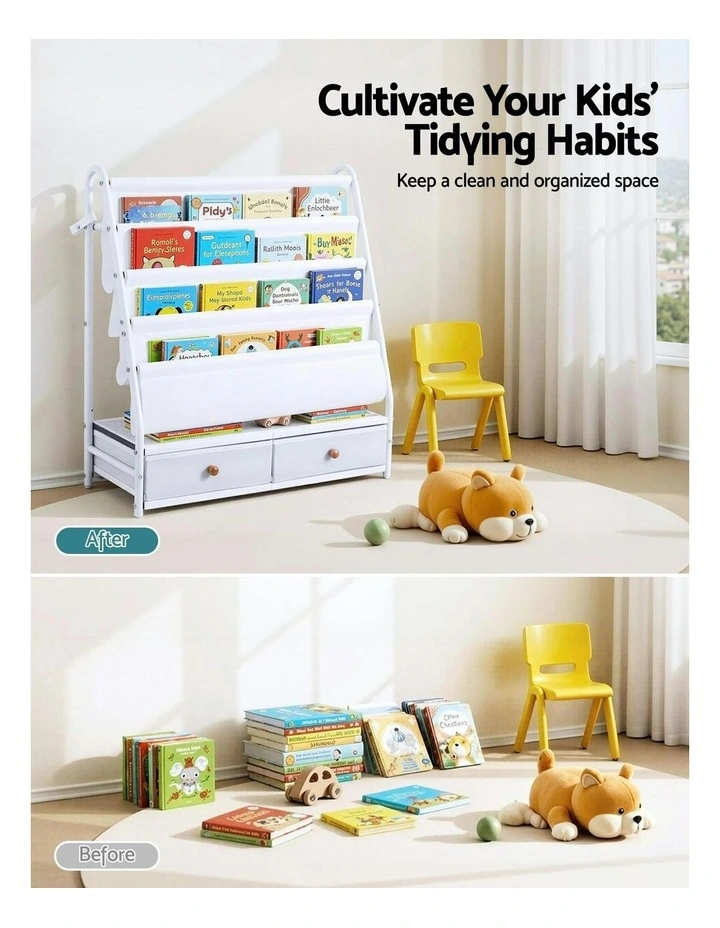 Metal Storage Bookshelf Rack in White image 6