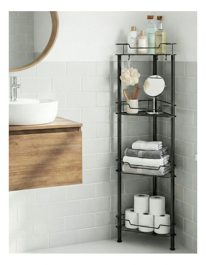 4 Tier Floor Standing Corner Shower Caddy Bathroom Organizer in Black image 3