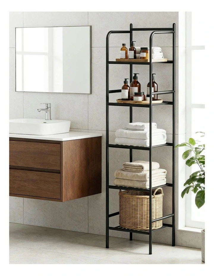 5 Tier Floor Standing Corner Shower Caddy Bathroom Organizer in Black image 3