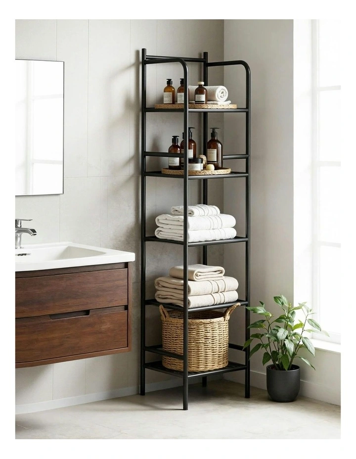 5 Tier Floor Standing Corner Shower Caddy Bathroom Organizer in Black image 5