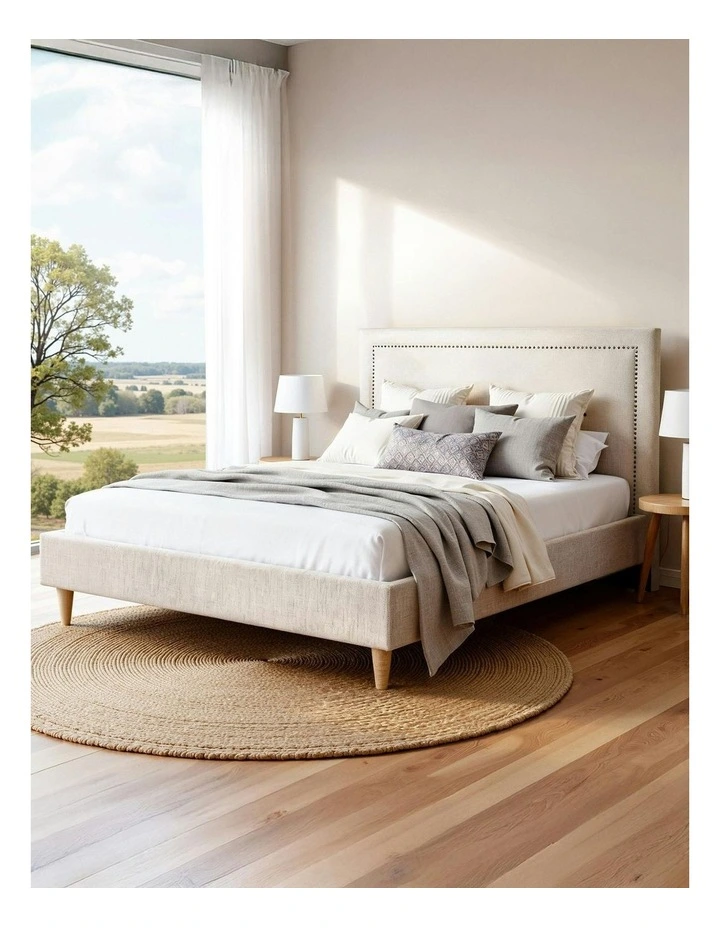 Platform Bed Base Queen Bed Frame in Beige image 3