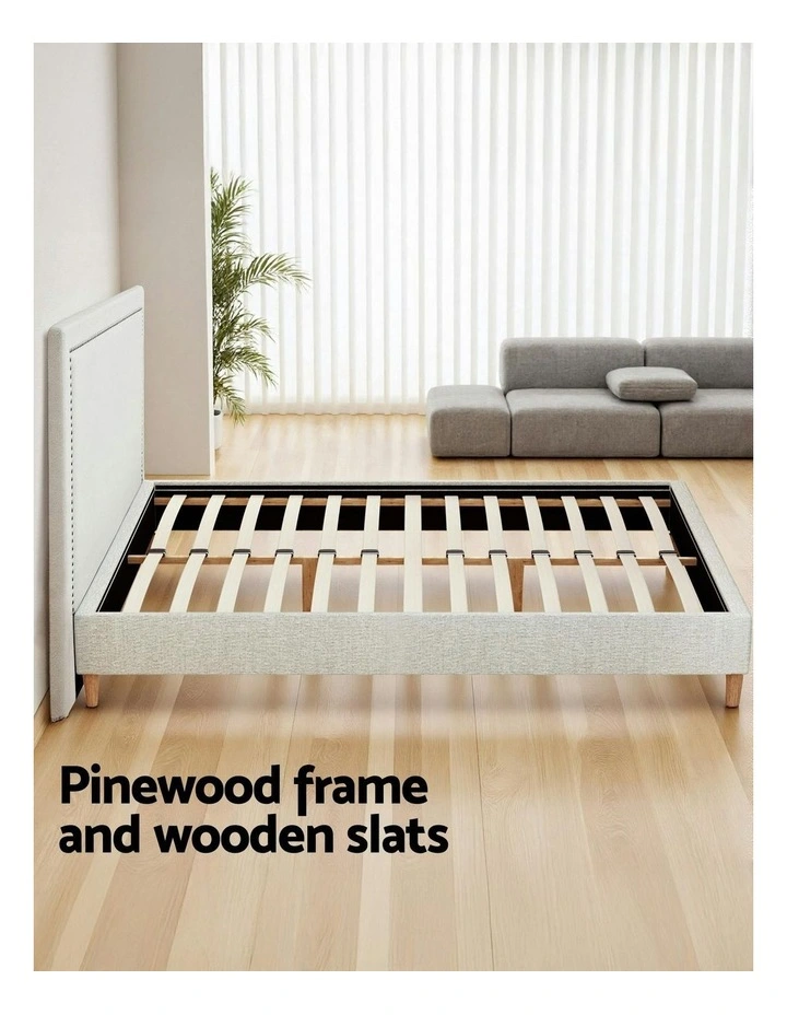 Platform Bed Base Queen Bed Frame in Beige image 6