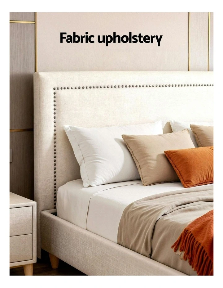 Platform Bed Base Queen Bed Frame in Beige image 7