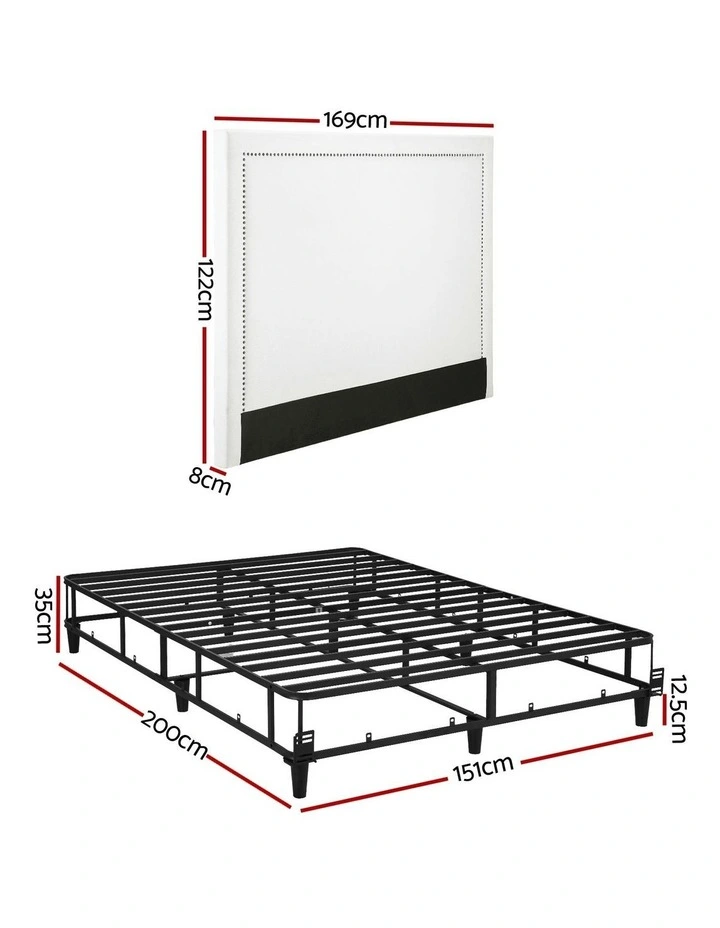 Queen Bed Frame With Headboard Platform Bed Base in Beige image 4
