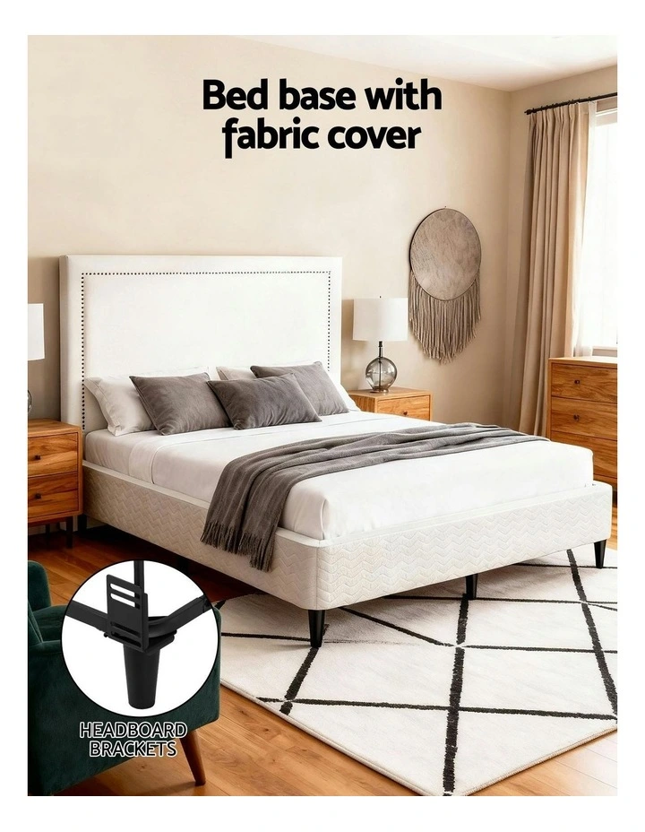 Queen Bed Frame With Headboard Platform Bed Base in Beige image 5