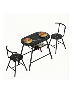 Dining Table Set 3 Pieces in Black Marble