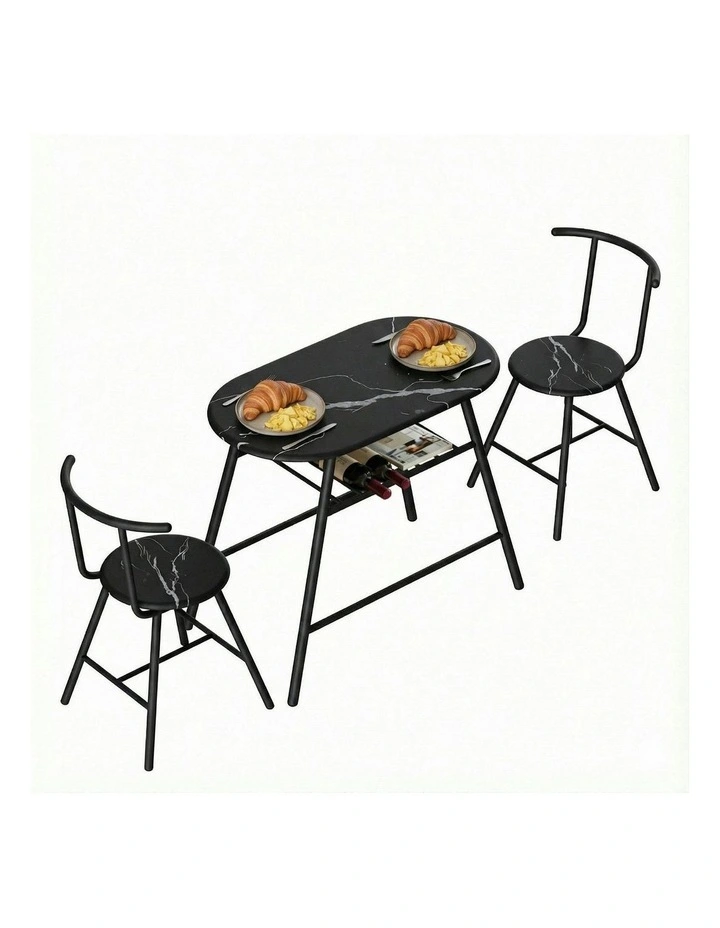 Dining Table Set 3 Pieces in Black Marble image 1