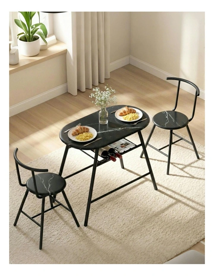 Dining Table Set 3 Pieces in Black Marble image 3