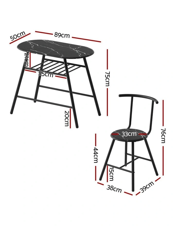 Dining Table Set 3 Pieces in Black Marble image 4