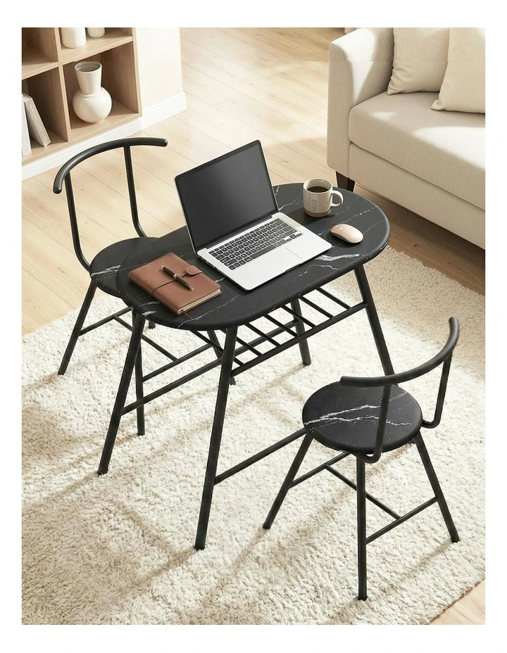 Dining Table Set 3 Pieces in Black Marble image 5