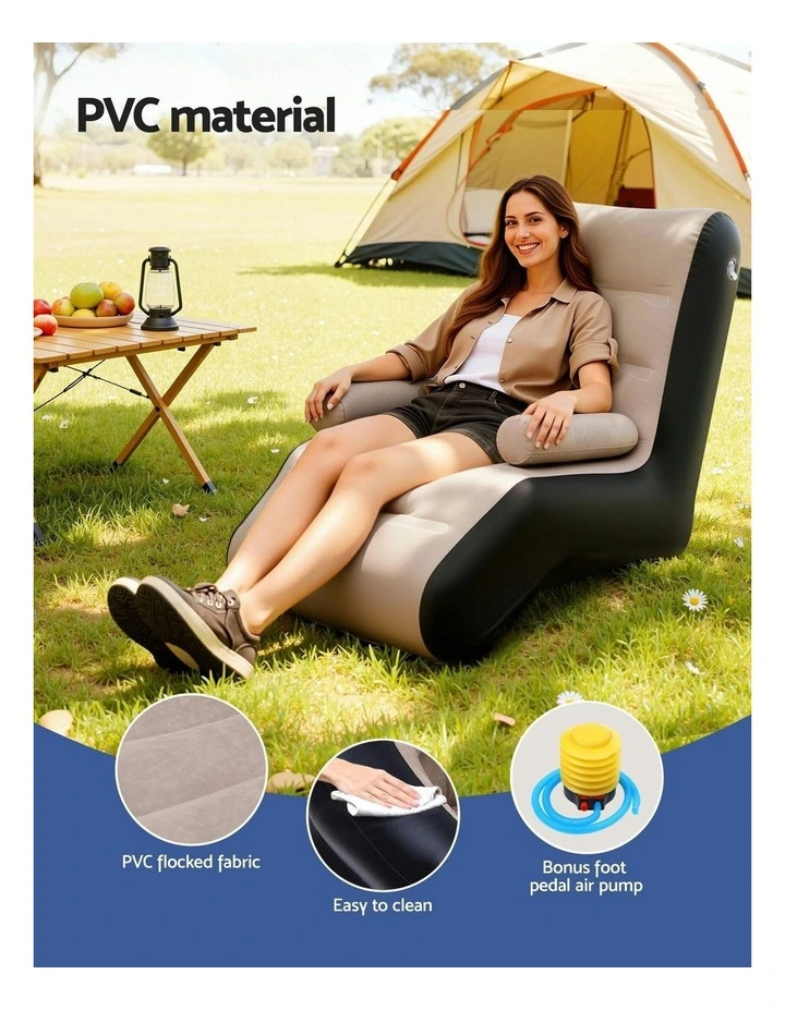 Inflatable Blow Up Folding Air Sun Lounger Chair Sofa in Black image 6