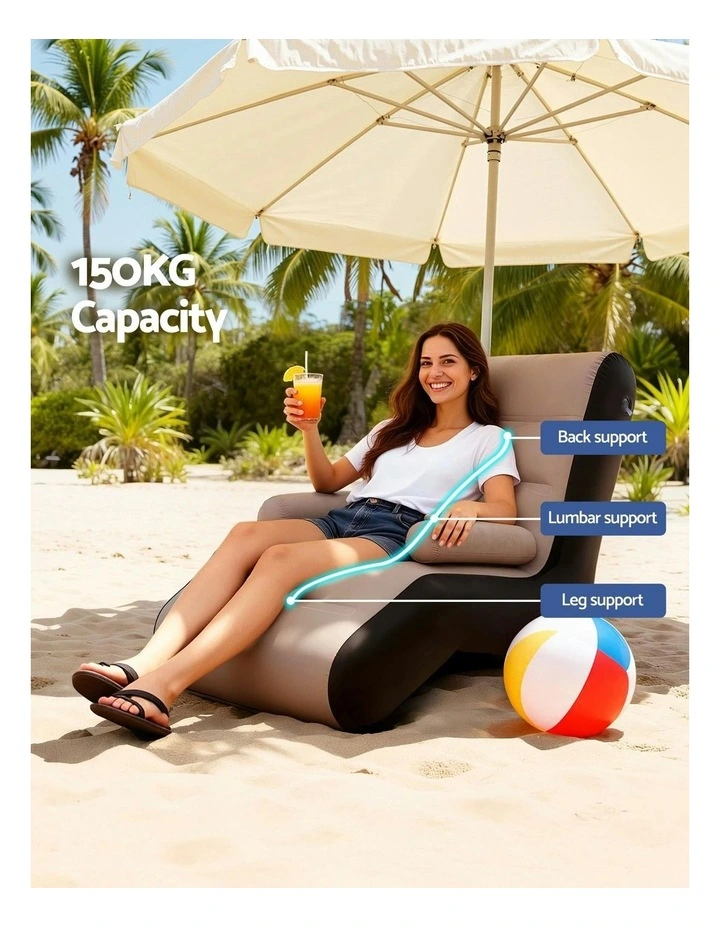 Inflatable Blow Up Folding Air Sun Lounger Chair Sofa in Black image 7