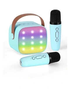 Mini Portable Karaoke Machine with 2 Wireless Microphones in Blue