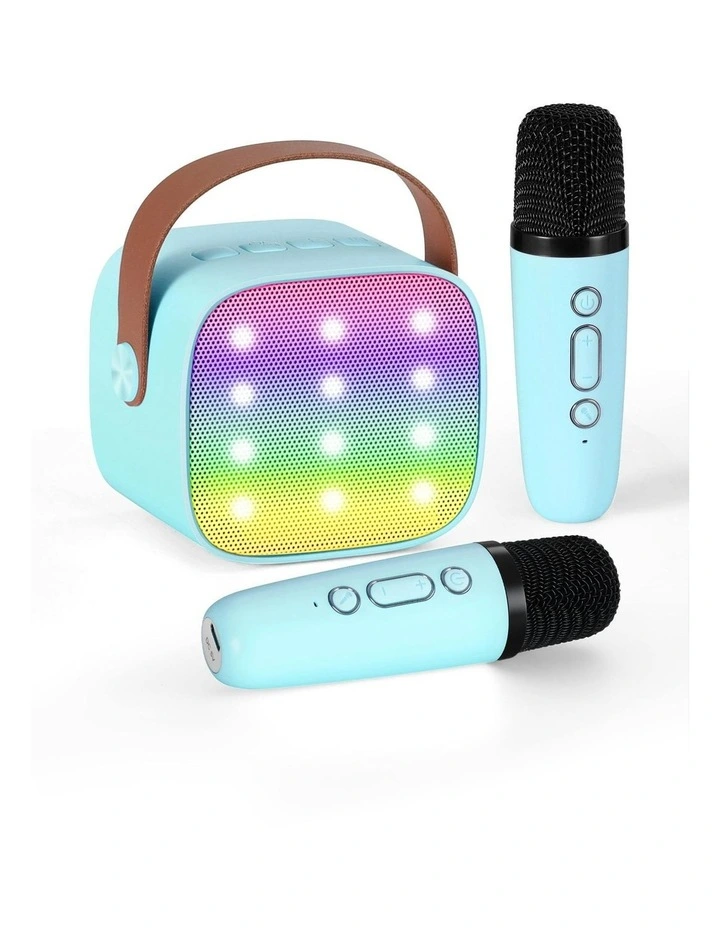 Mini Portable Karaoke Machine with 2 Wireless Microphones in Blue image 1