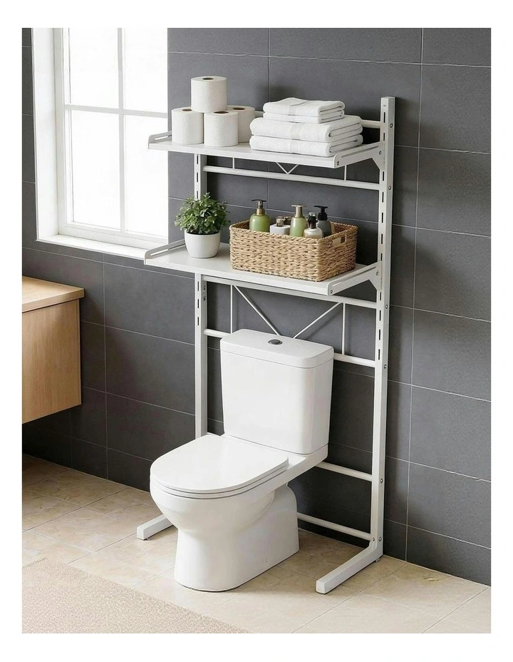 2 Tier Over Toilet Bathroom Storage Shelf in White image 3