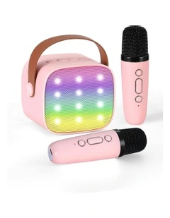 Mini Portable Karaoke Machine with 2 Wireless Microphones in Pink