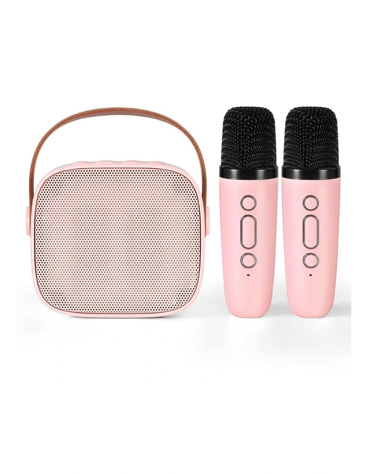 Mini Portable Karaoke Machine with 2 Wireless Microphones in Pink image 2