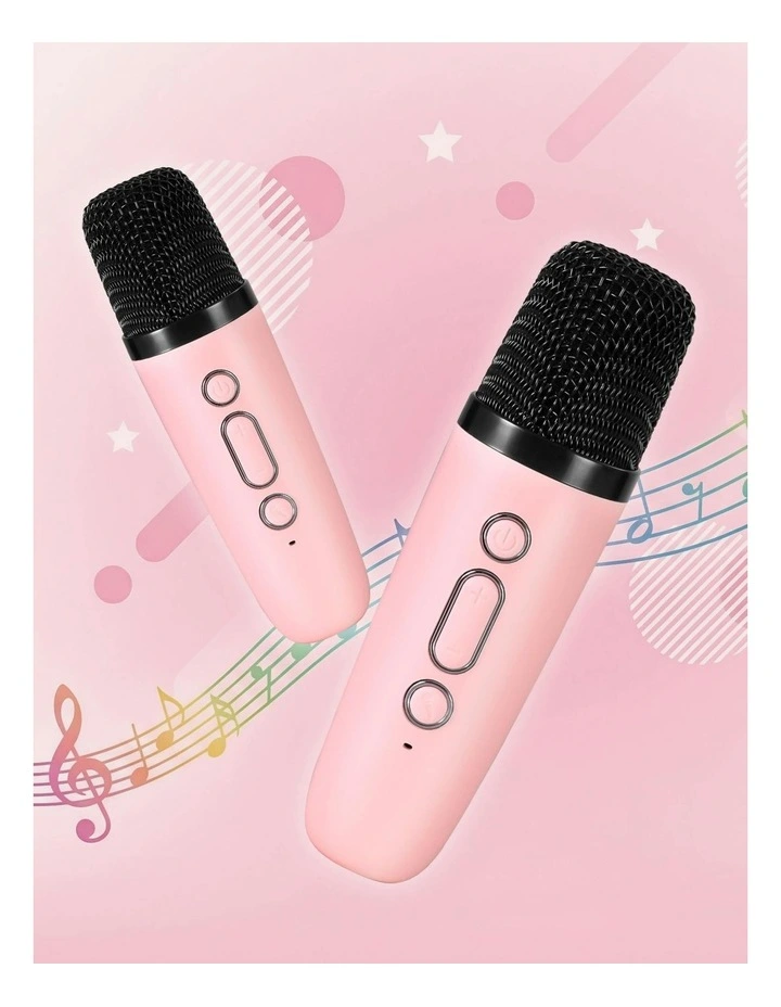 Mini Portable Karaoke Machine with 2 Wireless Microphones in Pink image 6