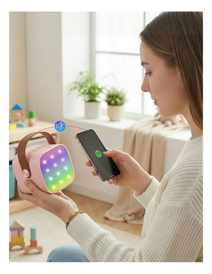 Mini Portable Karaoke Machine with 2 Wireless Microphones in Pink image 7