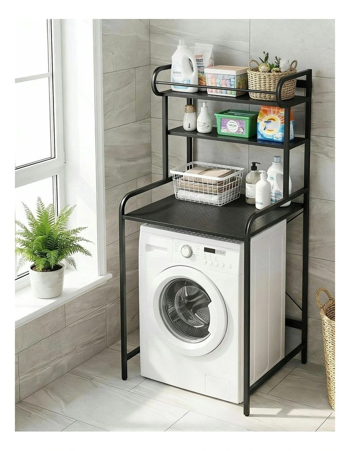 Bathroom Storage Shelf Over Washing Machine Toilet 3 Tier in Black image 3