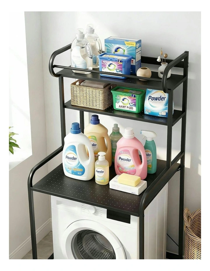 Bathroom Storage Shelf Over Washing Machine Toilet 3 Tier in Black image 5