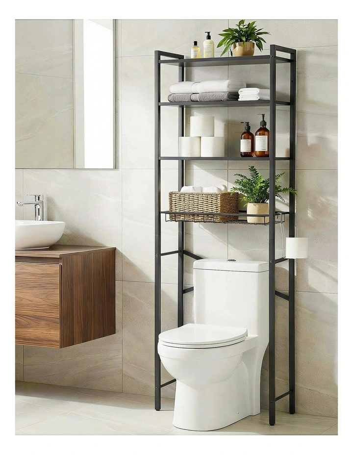 4 Tier Over Toilet Bathroom Storage Rack in Black image 3
