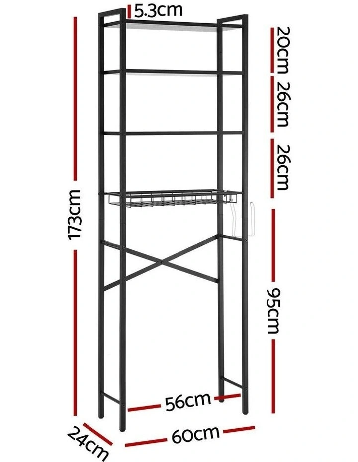 4 Tier Over Toilet Bathroom Storage Rack in Black image 4