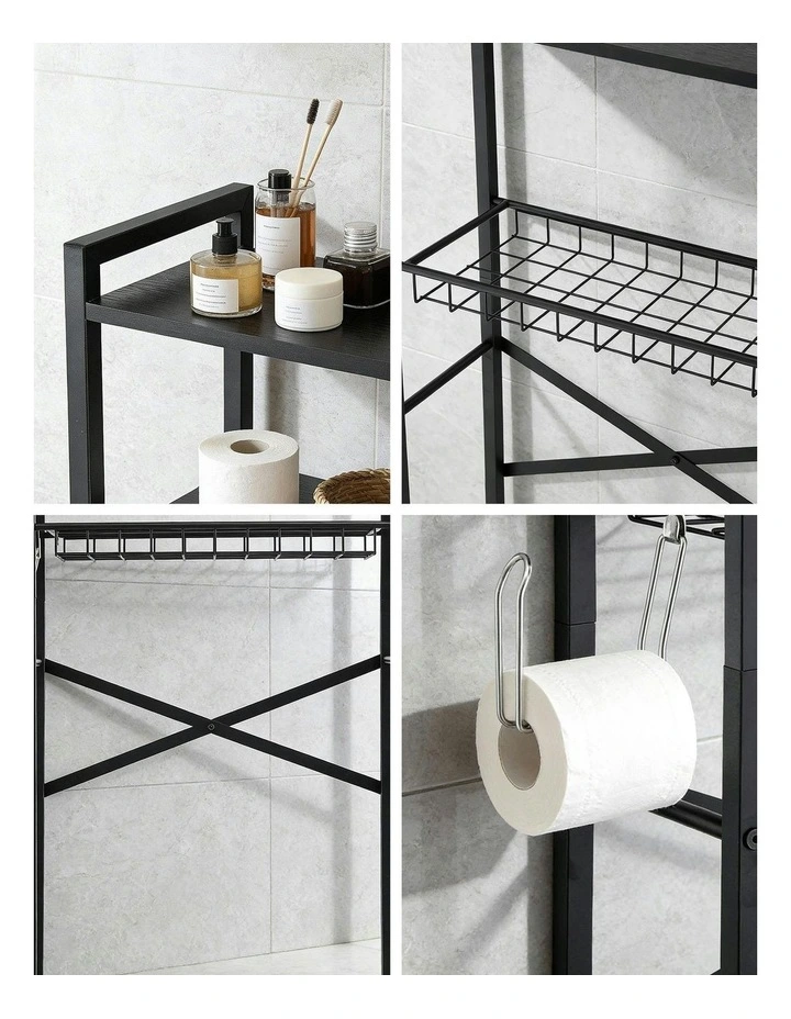 4 Tier Over Toilet Bathroom Storage Rack in Black image 6